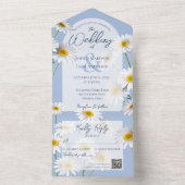 QRコード付き淡い色のブルーの甘いデイジー オールインワン招待状 (内側)