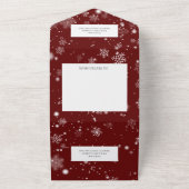QRコード付き深いレッドへの積雪 オールインワン招待状 (外側)