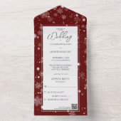 QRコード付き深いレッドへの積雪 オールインワン招待状 (内側)