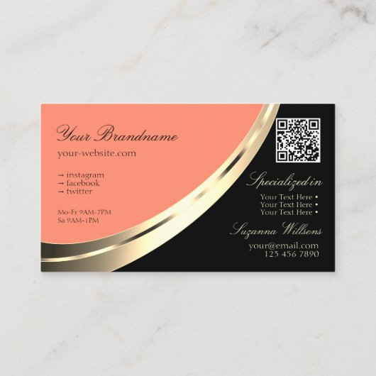 QRコード付き白黒金ゴールドデコモダンア 名刺 (裏面)