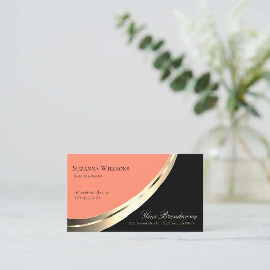 QRコード付き白黒金ゴールドデコモダンア 名刺 (スタンド正面)