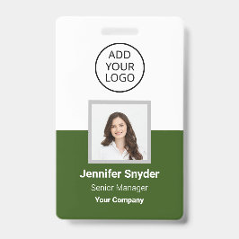QRコード付き緑、従業員の写真ID、会社 バッジ