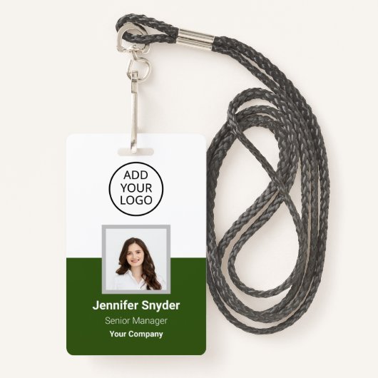 QRコード付き緑、従業員の写真ID、会社 バッジ (正面ランヤード)