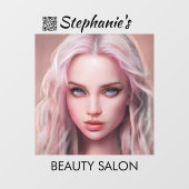 QRコード付き美しいピンクヘアガール美しいサロン ウィンドウサイン (シート)