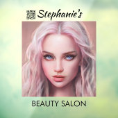 QRコード付き美しいピンクヘアガール美しいサロン ウィンドウサイン (シート3)