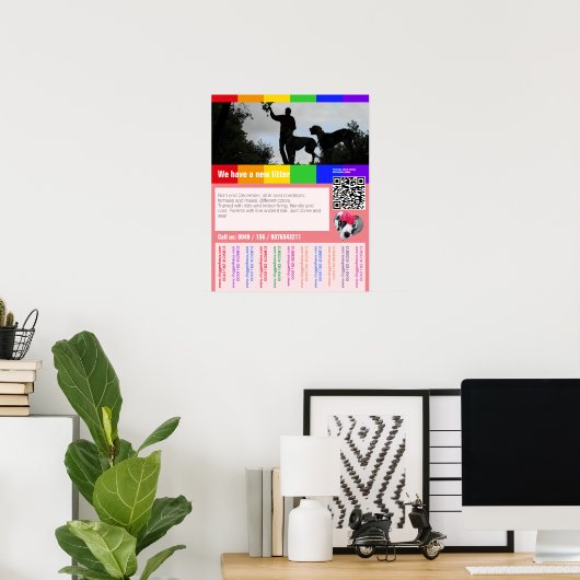 QRコード付き販売フライヤーの子犬 ポスター (ホームオフィス)