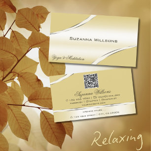 QRコード付き高級ベージュクリーム曲線デコールライン 名刺