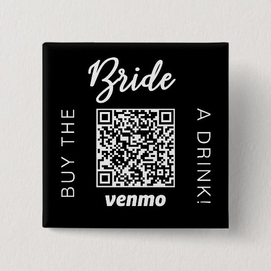 QRコード付き ベアにドリンクを Venmo ブラック 缶バッジ (正面)