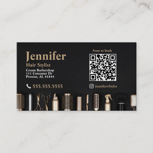 QRコード付きStylistブラック金ゴールド名刺 名刺 (正面)