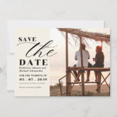 QRコード付写真手書きフォントのエレガントな結婚式 セーブザデート (正面)