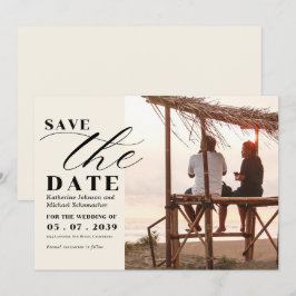 QRコード付写真手書きフォントのエレガントな結婚式 セーブザデート