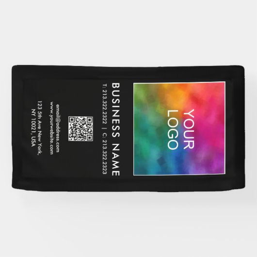 QRコード会社ビジネスロゴのテンプレートシンプル 横断幕 (横)