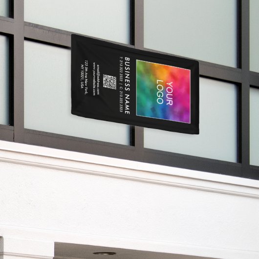 QRコード会社ビジネスロゴ垂直テンプレート 横断幕 (ビルの外側)