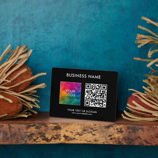 QRコード会社ビジネスロゴ横カスタム線 フォトプラーク (側面)