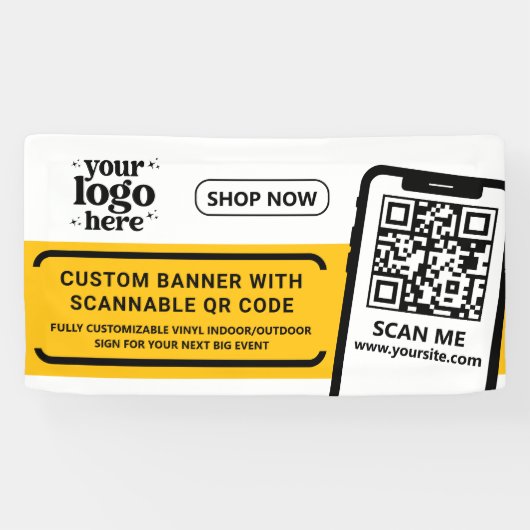 QRコード会社ロゴイエロー屋内屋外ビニル 横断幕 (横)