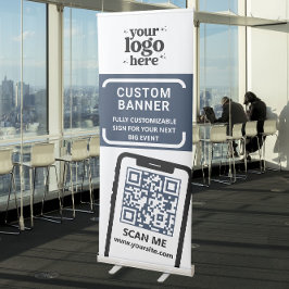 QRコード会社ロゴブルー立ちイベント転が上 伸縮バナー