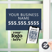 QRコード会社ロゴミニマルモダンリストネイビーブルー ウィンドウサイン (ホーム)