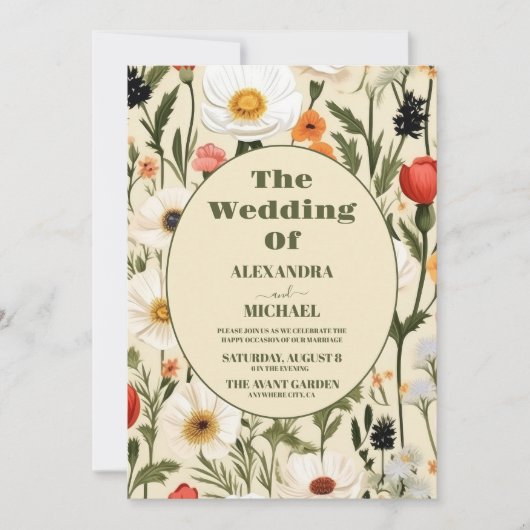 QRコード写真お洒落野草野結婚草地 招待状 (正面)