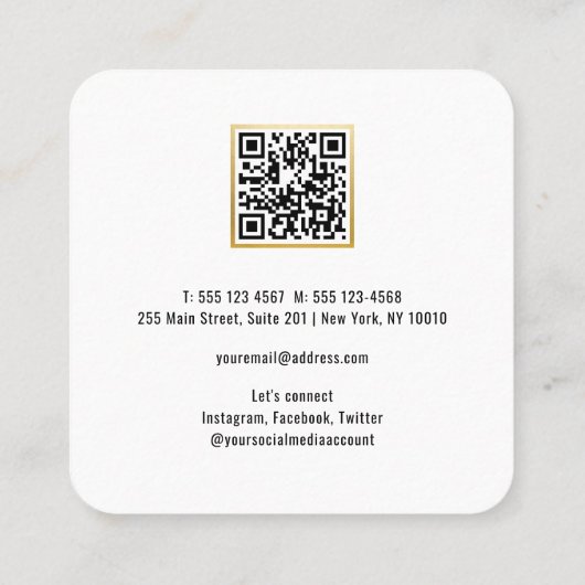 QRコード写真の追加モダンシンプル スクエア名刺 (裏面)