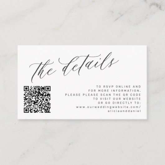 QRコード写真スエレガントクリプト結婚の詳細白 エンクロージャーカード (正面)