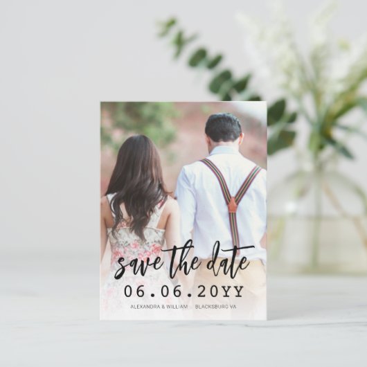 QRコード写真スクリプト注モダン記日付の保存 案内ポストカード (スタンド正面)