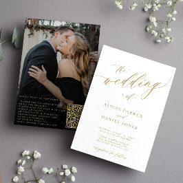 QRコード写真モダンエレガント金ゴールド結婚 招待状