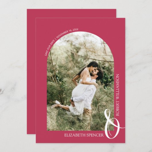 QRコード写真結婚マゼンタ セーブザデート (正面/裏面)