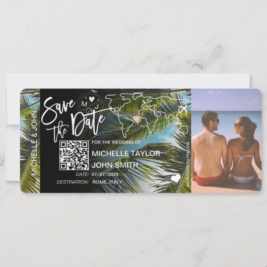 QRコード写真 保存 日付 搭乗券 招待状 (正面)