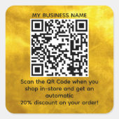 QRコード割引ブランドカスタム金ゴールドのスキャン スクエアシール (正面)