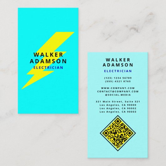 (QRコード及び稲妻)電気工モダン業者サービス 名刺 (正面/裏面)