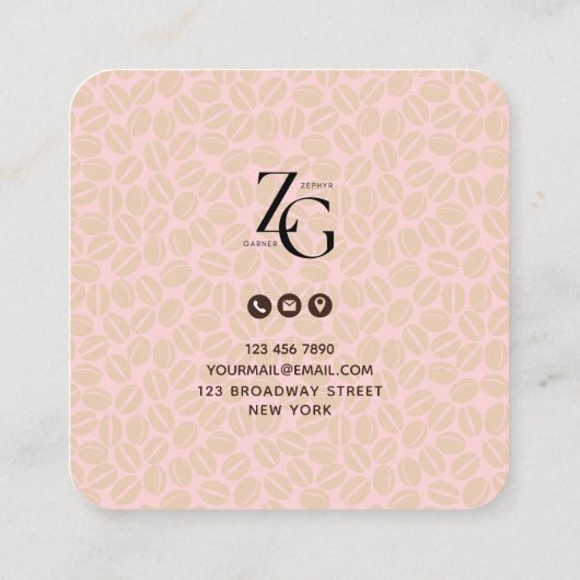 QRコード可愛いコーヒーパターンソーシャルメディア看板 スクエア名刺 (裏面)