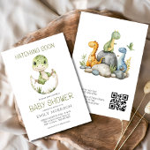 QRコード可愛い恐竜ハッチングもうすぐ赤ちゃんシャワー 招待状