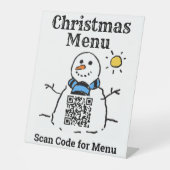 QRコード台座記号付きクリスマスメニュー雪だるま 台座サイン (正面)
