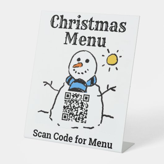 QRコード台座記号付きクリスマスメニュー雪だるま 台座サイン (正面)