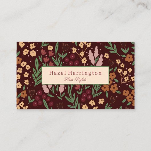 QRコード名刺フローラ手描きバーガンディ 名刺 (正面)