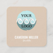 QRコード名刺、ソフトベージュロゴのミニマル化 スクエア名刺 (正面)