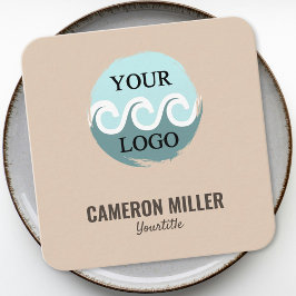 QRコード名刺、ソフトベージュロゴのミニマル化 スクエア名刺