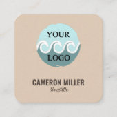 QRコード名刺、ソフトベージュロゴのミニマル化 スクエア名刺 (正面)