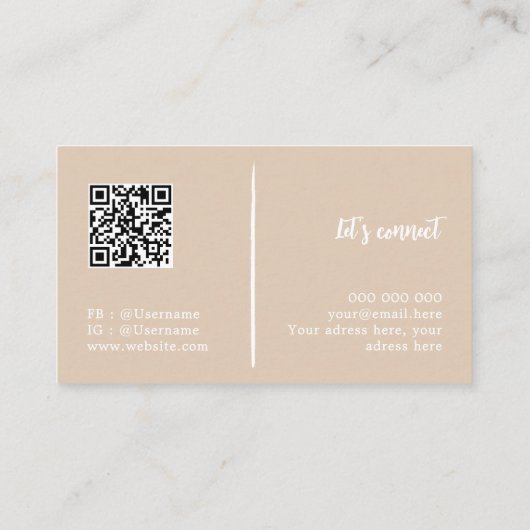 QRコード名刺、ソフトベージュロゴのミニマル化 名刺 (裏面)
