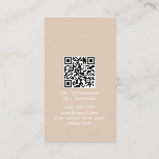 QRコード名刺、ソフトベージュロゴのミニマル化 名刺 (裏面)