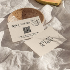 QRコード図解入りの、写真付きのレトロ手書きおもしろい結婚 出欠カード