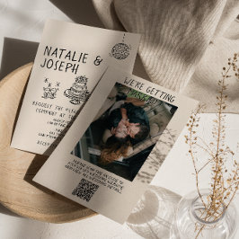 QRコード図解入りの、写真付きの手書きケーキ写真結婚の 招待状