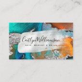 QRコード大理石の水色シルバーターコイズスクリプト 名刺 (正面)