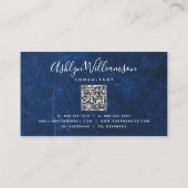 QRコード大理石の水色金ゴールドターコイズスクリプト 名刺 (裏面)