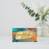 QRコード大理石の水色金ゴールドターコイズスクリプト 名刺 (スタンド正面)