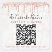 QRコード大理石ピンクグリッタードリップビジネス名 スクエアシール (正面)