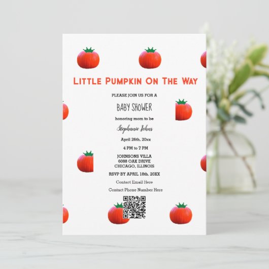 QRコード小さなかぼちゃの途中の赤ちゃんシャワー 招待状 (スタンド正面)