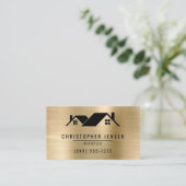 QRコード屋根工事ビジネス ブラックゴールドメタリック 名刺 (スタンド正面)