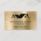 QRコード屋根工事ビジネス ブラックゴールドメタリック 名刺 (正面)