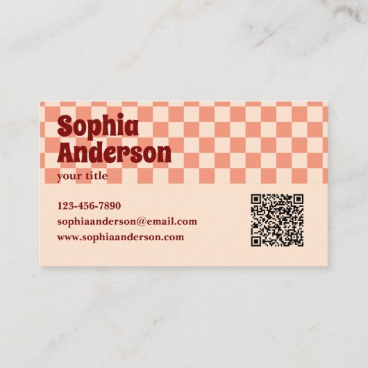 QRコード市松模様にはっきりした付きレトロ赤 名刺 (裏面)